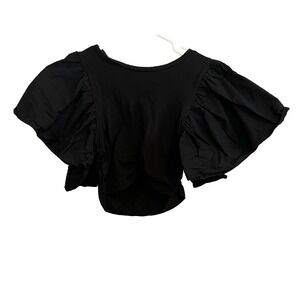 Zara Womens Black Ruffled Crop Top Short Sleeve Size Small